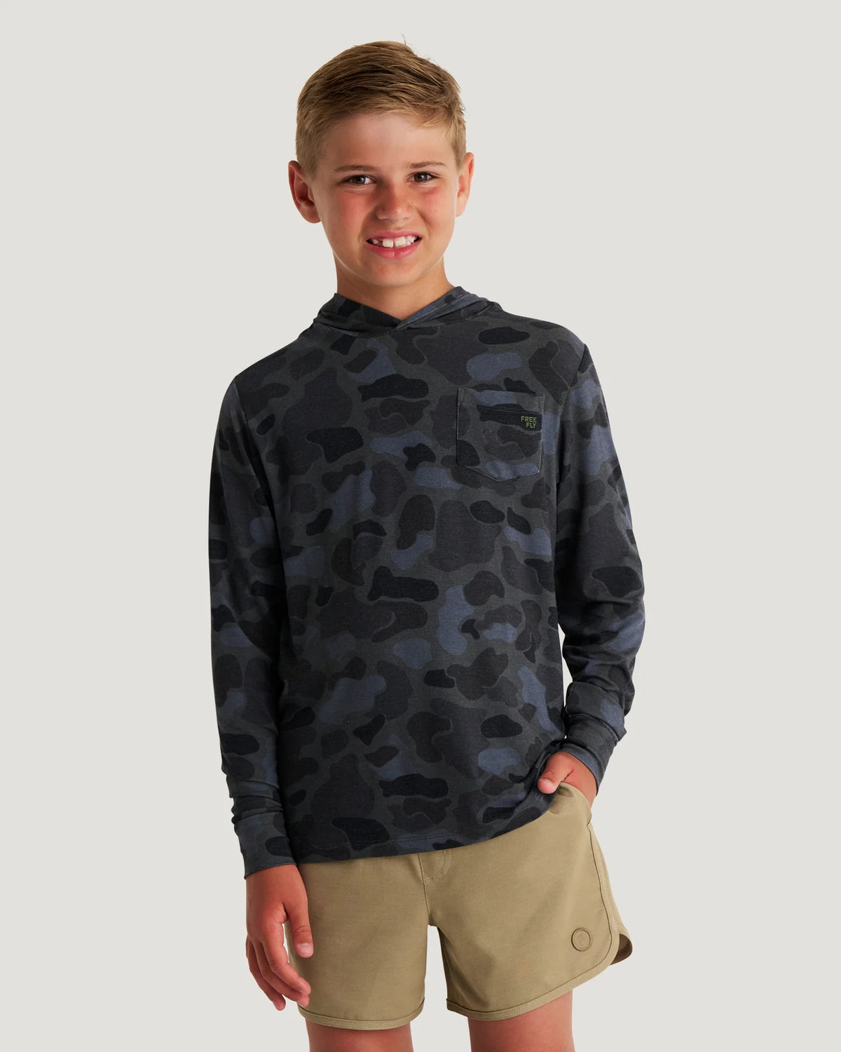 Free Fly Youth Bamboo Shade Hoodie - Vintage Camo Black - S
