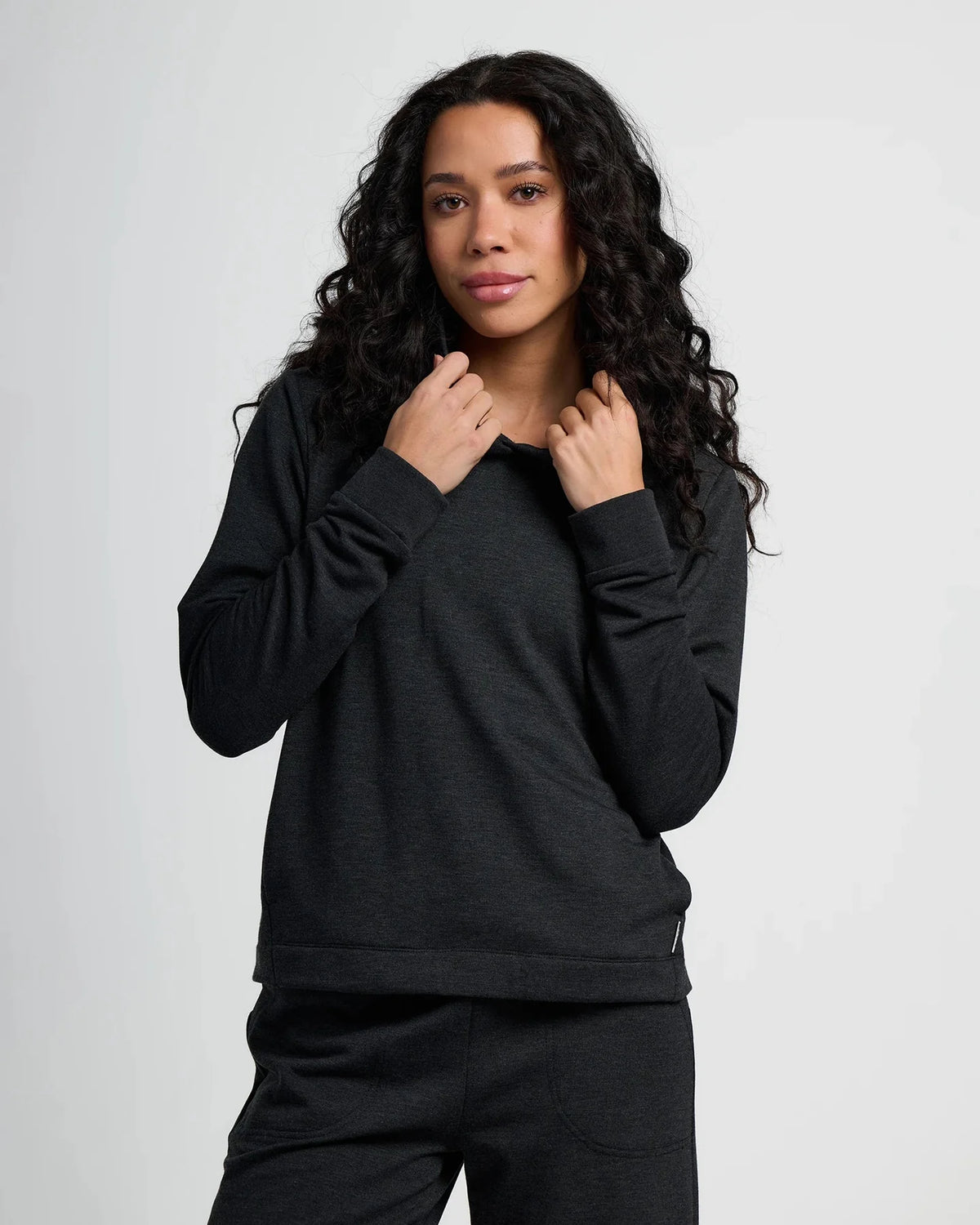 Free Fly Women's Bamboo Lightweight Fleece Cropped Hoodie - Heather Black - XL